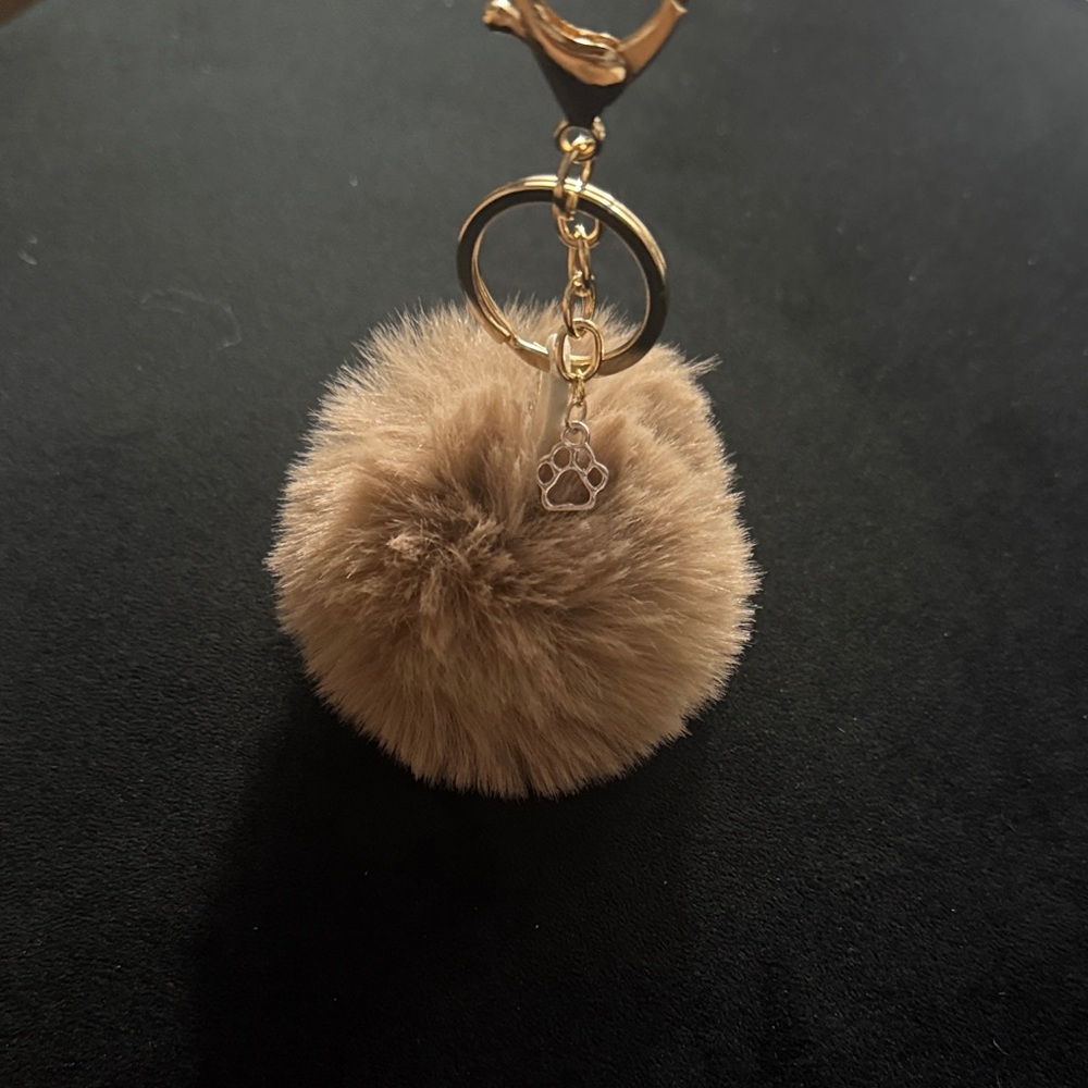 Elegant Tan Faux Fur Pom Pom Keychain
